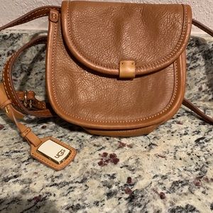 Authentic UGG Small Tan Brown Leather Crossbody Purse Handbag